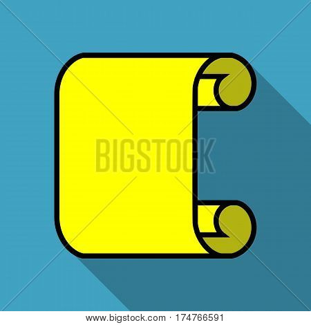 Scroll paper simple vectorial geometric icon with long shadow on blue background