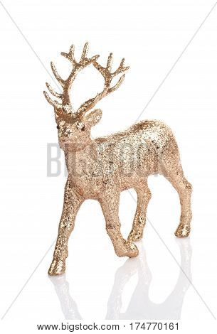 Christnas decoration golden reinder isolated on the white background