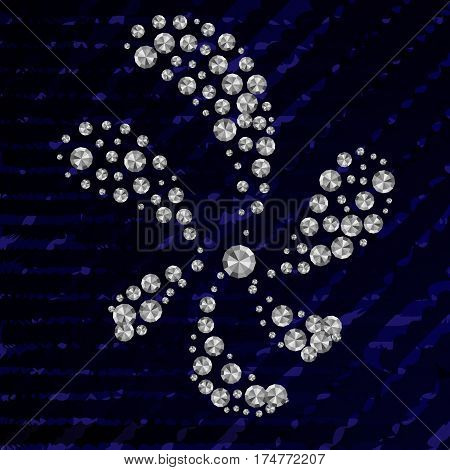 Flower with Rhinestones diamonds on the blue coton texture. Vector illustration.