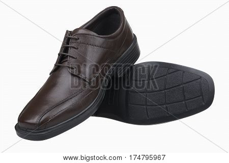 Brown men's leather shoes on a white background
