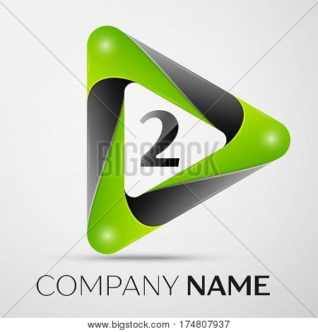 Number two vector logo symbol in the colorful triangle on grey background. Vector template for your design
