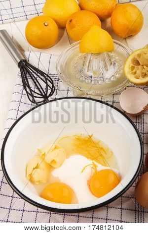ingredients in a bowl to make fresh lemon curd