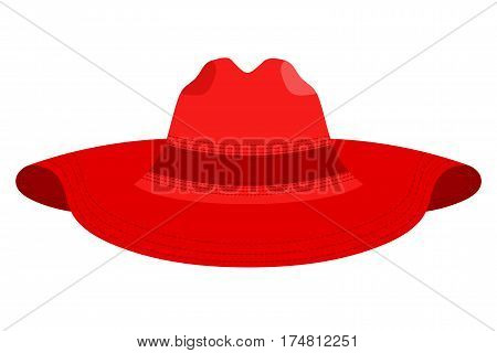 Vector illustration of a female red beach panama on white background. The element of women's clothing for summer vacation. Stock vector
