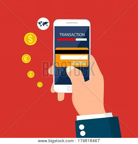 Money transaction,business, mobile banking and mobile payment. Vector illustration.