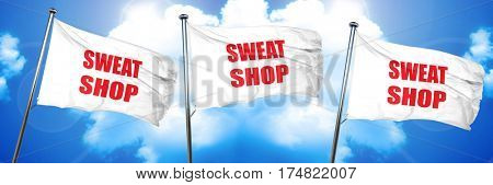 Sweat shop background, 3D rendering, triple flags