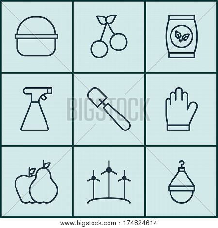 Set Of 9 Agriculture Icons. Includes Grains, Sweet Berry, Fruits And Other Symbols. Beautiful Design Elements.