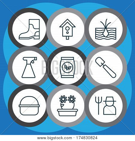 Set Of 9 Agriculture Icons. Includes Package, Grower, Shovel And Other Symbols. Beautiful Design Elements.