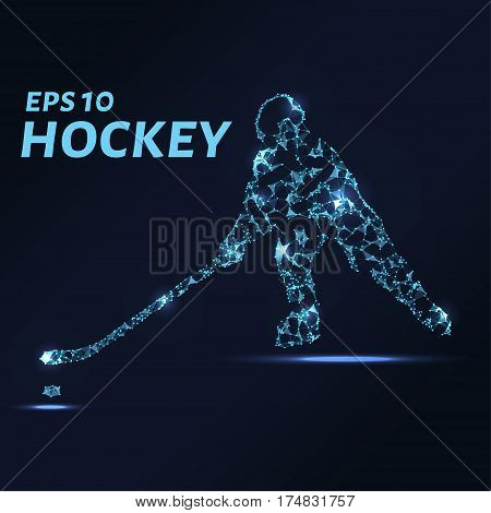 Hockey Player Consists Of Points, Lines And Triangles. The Polygon Shape In The Form Of A Silhouette