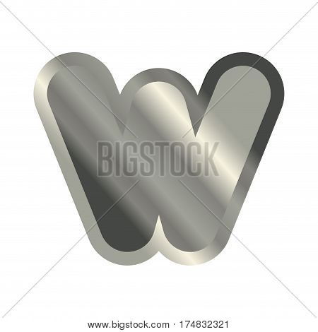Letter W Steel Font. Metal Alphabet Sign. Iron Abc Symbol. Chromium Lettering. Silver Typography