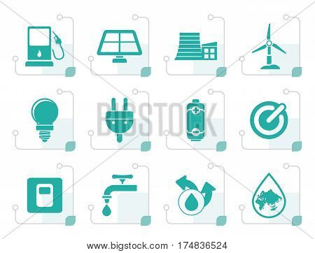Stylized Ecology, power and energy icons - vector icon set