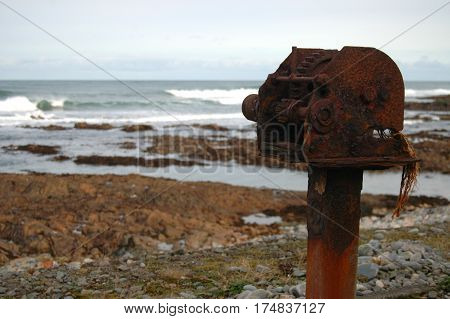 Old machinery for pulling in fishing nets at Cairnbulg, Aberdeenshire.