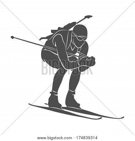Silhouette biathlete on a white background. Vector illustration.