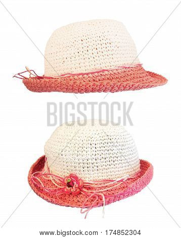 set summer straw hat isolated on white background