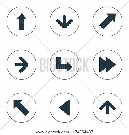 Vector Illustration Set Of Simple Indicator Icons. Elements Upward Direction, Pointer, Indicator And Other Synonyms Ahead, Upward And Right.