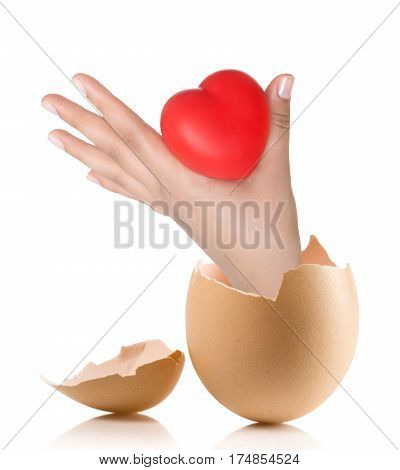 Hand With Broken Egg Isolated On White Backround