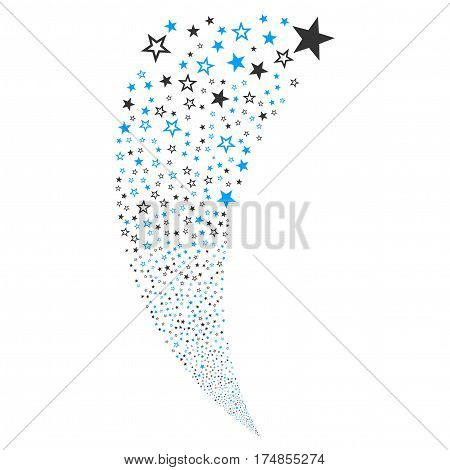 Decoration Stars random fireworks stream. Vector illustration style is flat gray iconic symbols on a white background. Object fountain combined from scattered icons.