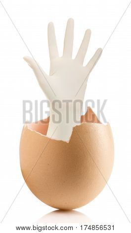 Hand With Broken Egg Isolated On White Backround