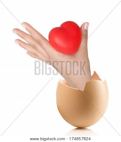 Hand With Broken Egg Isolated On White Backround