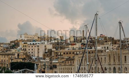 Urban view to Cospicua Malta, residental buildings