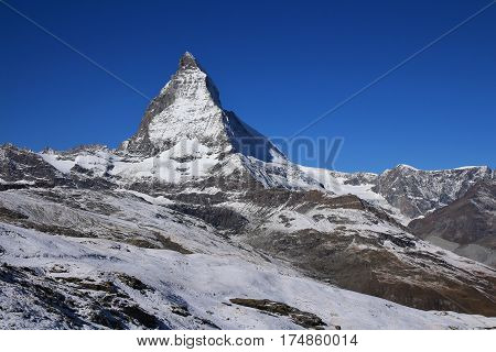 Majestic Matterhorn in autumn. View from Riffelberg.