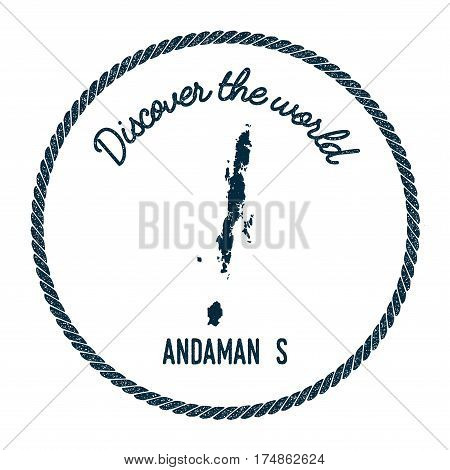 Andaman Islands Map In Vintage Discover The World Insignia. Hipster Style Nautical Postage Stamp, Wi