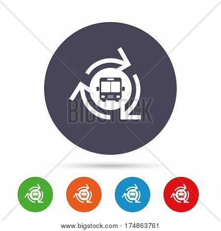 Bus shuttle icon. Public transport stop symbol. Round colourful buttons with flat icons. Vector