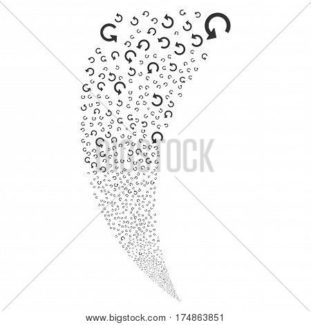 Rotate random fireworks stream. Vector illustration style is flat gray iconic symbols on a white background. Object fountain organized from scattered icons.