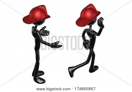 The Original 3D Character Illustration Fireman Walking Away From Another
