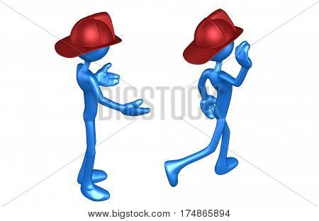The Original 3D Character Illustration Fireman Walking Away From Another
