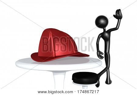 The Original 3D Character Illustration Walking Away From A Fire Fighters Helmet