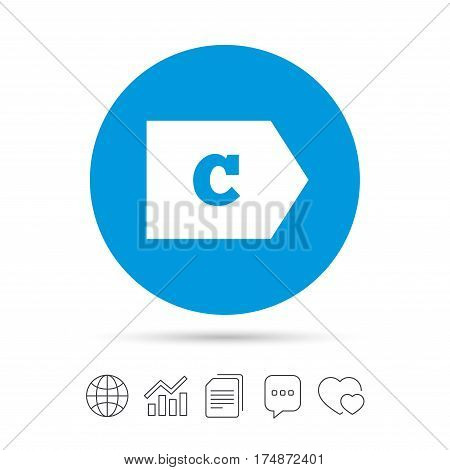 Energy efficiency class C sign icon. Energy consumption symbol. Copy files, chat speech bubble and chart web icons. Vector