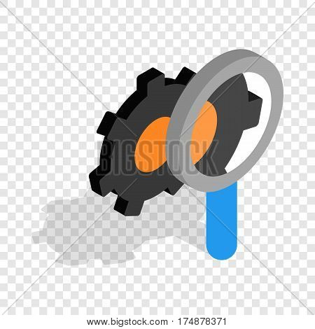 Magnifying Glass and gears isometric icon 3d on a transparent background vector illustration