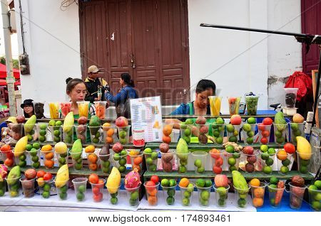 Laotian People Sale Many Fresh Fruits Smoothie Shake