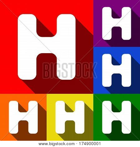 Letter H sign design template element. Vector. Set of icons with flat shadows at red, orange, yellow, green, blue and violet background.