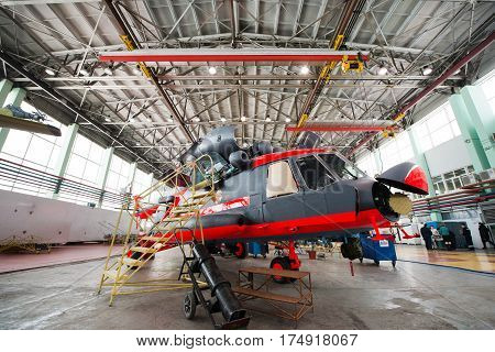 Ulan-Ude, Russia - 3 March, 2017: Making of modern russian helicopters Mi-8 on the aircraft plant in Ulan-Ude, Russia