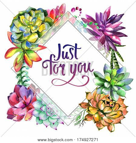 Wildflower succulentus flower frame in a watercolor style isolated. Full name of the plant: succulentus. Aquarelle wild flower for background, texture, wrapper pattern, frame or border.