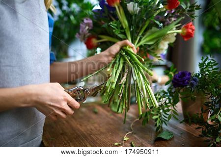 Human shortening floral stems at work