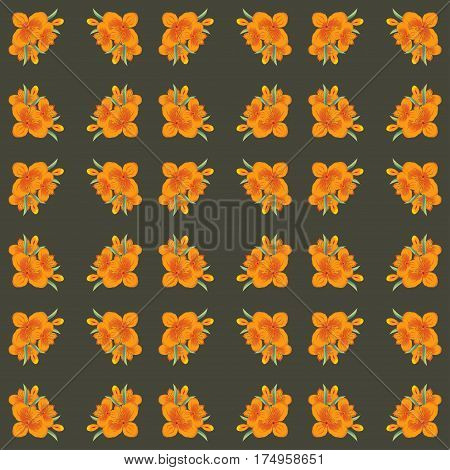 orange floral square ornament on a brown background