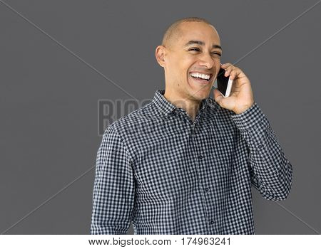 A guy is using smartphone talking