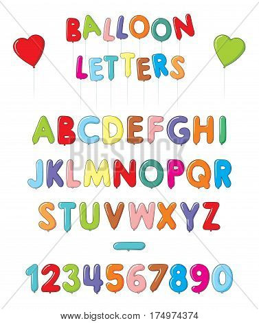Balloon colorful alphabet - font with letters and numbers