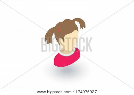 cute lettle girl avatar isometric flat icon. 3d vector colorful illustration. Pictogram isolated on white background