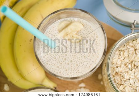 Useful banana smoothie with oatmeal ,vegetarian breakfasts