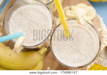 Useful banana smoothie with oatmeal ,vegetarian breakfasts