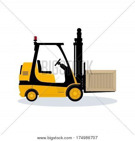 Forklift Truck Isolated on White Background ,Vehicle Forklift Picks up a Box ,Vector Illustration