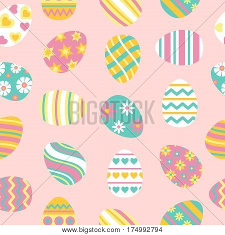 Easter seamless pattern with painted eggs. Perfect for gift paper pattern fills web page background spring and Easter greeting cards.