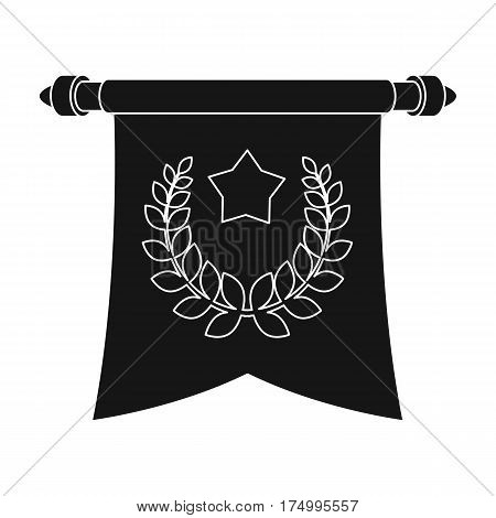 A red flag on a gold pole with the emblem of the first Olympics.Awards and trophies single icon in black style vector symbol stock web illustration.