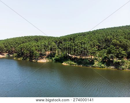 Aerial Drone View Of Aydos Forest Lake In Istanbul