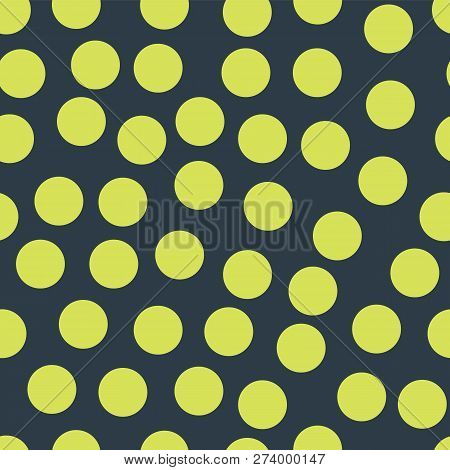 Random Placed Polka Dots Lime On Dark Blue Seamless Vector Pattern. Abstract Geometric Simple Vector