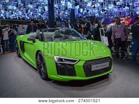 Frankfurt - Sep 2017: Audi R8 V10 Plus Sports Car At Iaa Frankfurt Motor Show