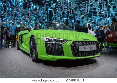 Frankfurt - Sep 2017: Audi R8 V10 Plus Sports Car At Iaa Frankfurt Motor Show